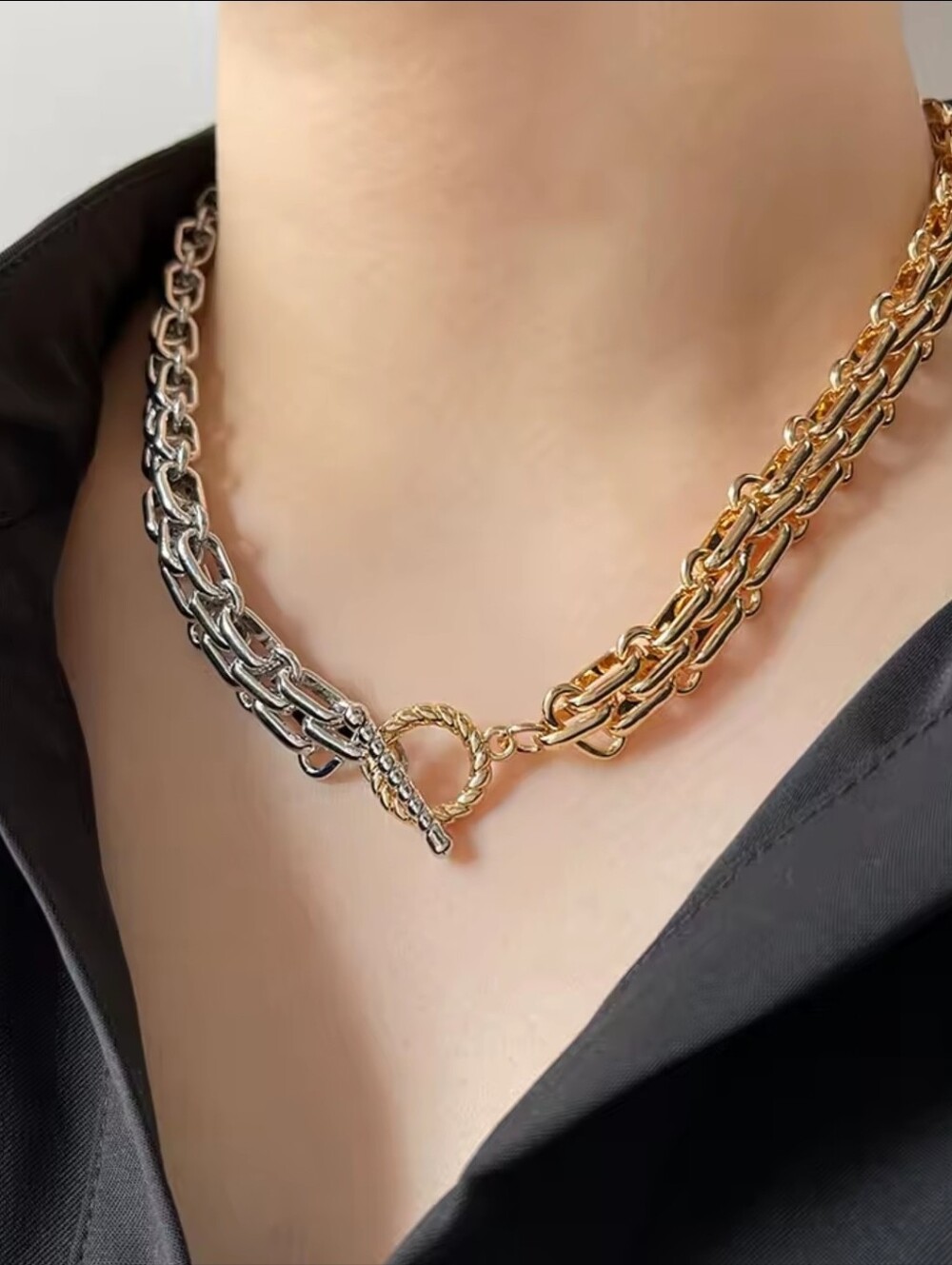 Two-Tone Gold and Silver Link Necklace - Picture 3 of 4